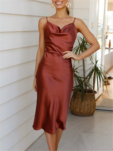 V-neck Solid Color Sleeveless Slim Dress