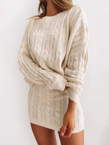Knit Jumper Tops Slim Short Skirt Two-Piece Set