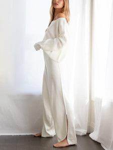 Simple Casual Loose Top Pants Knitted Set