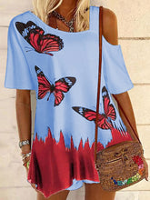 Load image into Gallery viewer, Print Cold Shoulder Short Sleeves Casual Blouses
