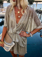 Load image into Gallery viewer, Batwing Sleeve V Neck Ruffled Casual Mini Dress
