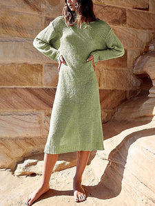 Loose Open Back Long Sleeves Knitted Casual Dress