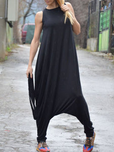 Casual Loose Solid Color Sleeveless Jumpsuit
