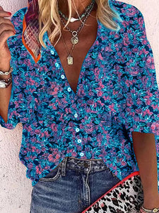 Vintage Bohemian Casual Loose Floral Shirt Top
