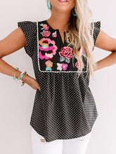 Load image into Gallery viewer, Striped Spot Short Sleeve Women&#39;s Blouses with Flowers
