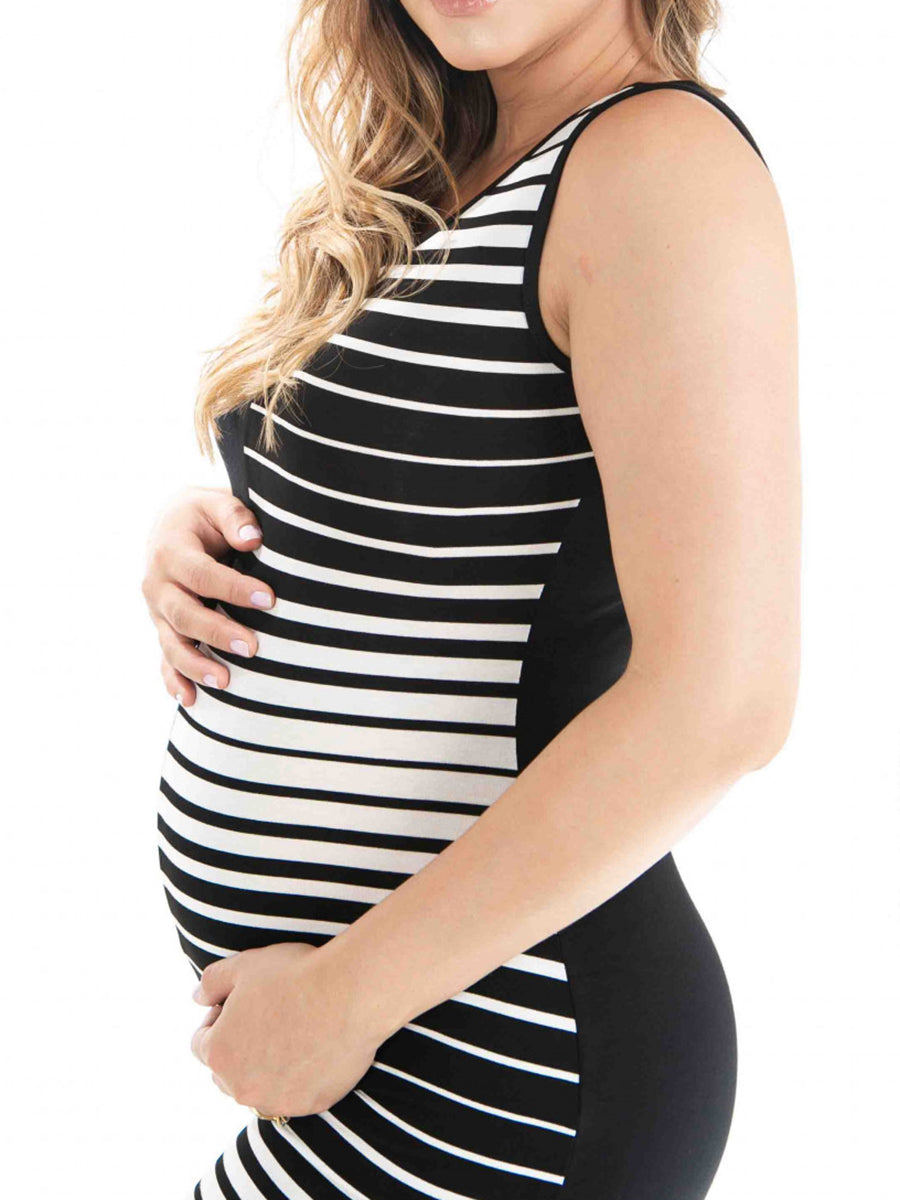 Casual Striped Stitching Sleeveless Maternity Dress