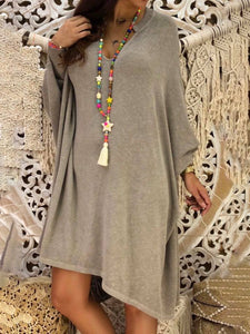 Solid Color Loose Long Sleeve Dress