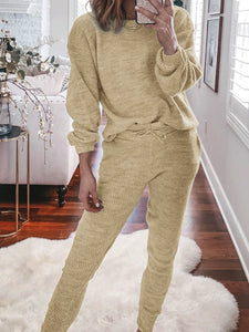Casual Simple Loose Top Pants Knit Suit