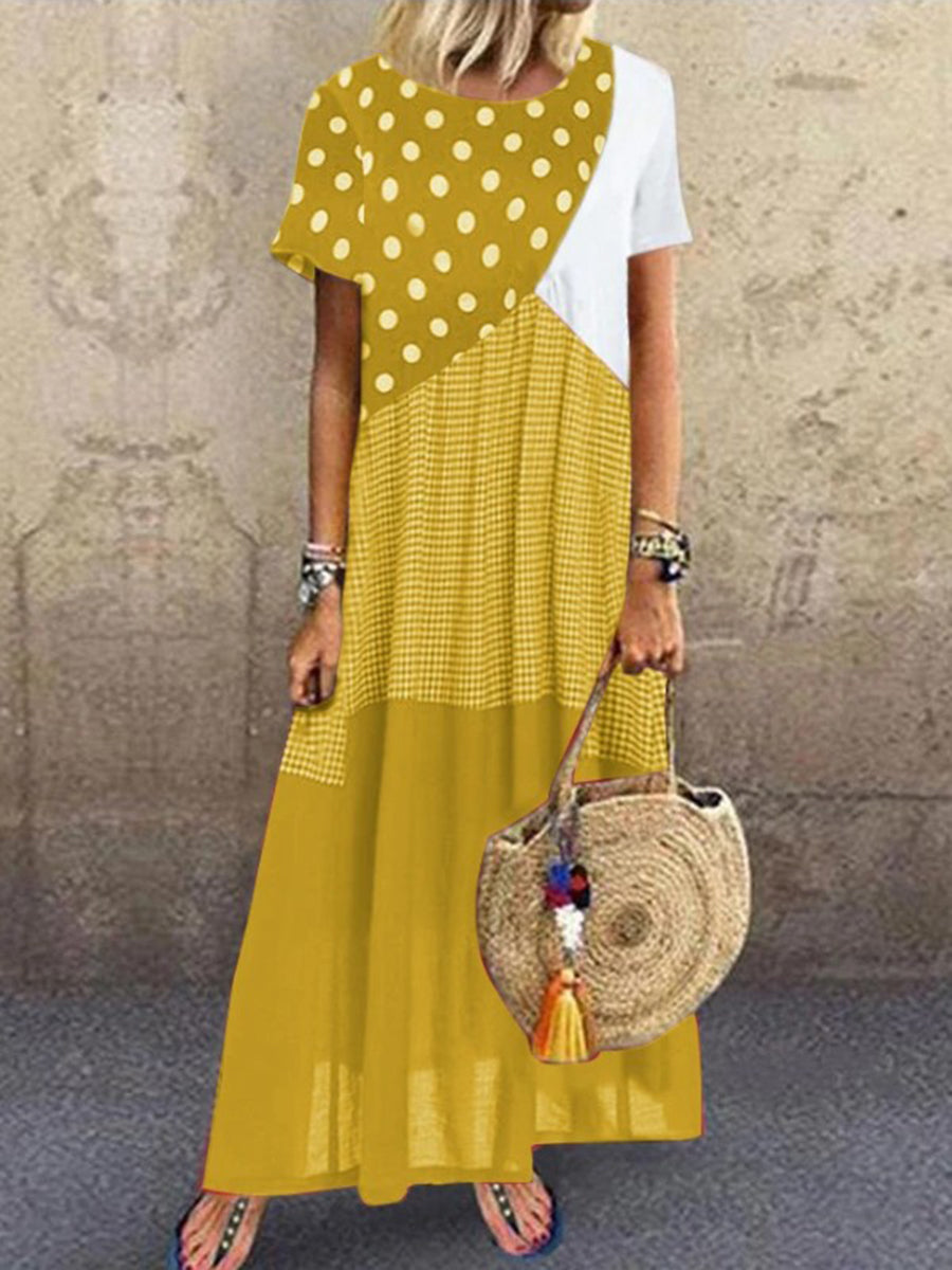 Spliced round Neck Polka Dot Casual Dress
