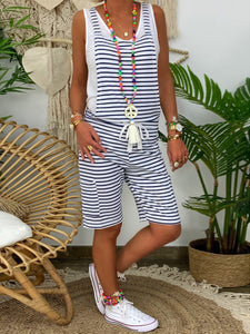 Simple Casual Loose Striped Jumpsuit