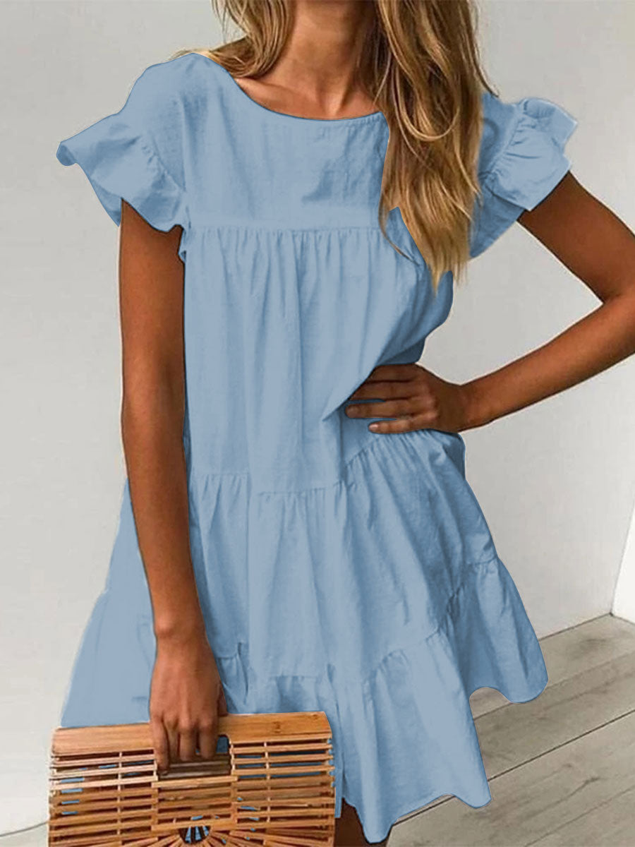 Fashion Casual Solid Color Short Sleeve Dress