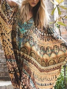 Tie-dyed V-neck Loose Exotic Casual Dress