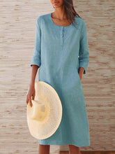 Load image into Gallery viewer, Solid Pockets Midi Dress 3/4 Sleeve Dresses
