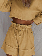 Load image into Gallery viewer, Long Sleeve Top High Waist Casual Shorts Women&#39;s Suit

