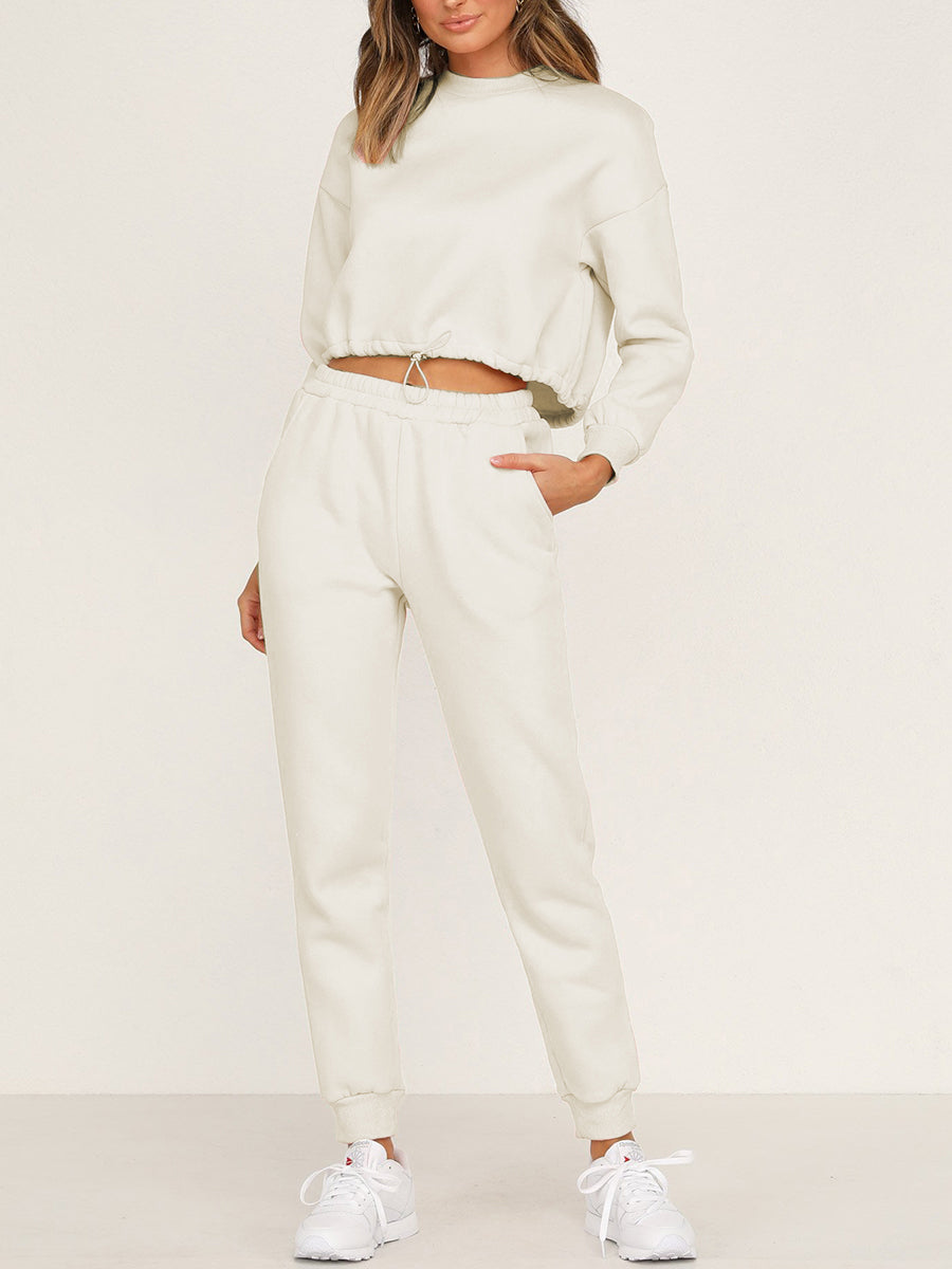Round Neck Long Sleeve Sweatshirt Suit
