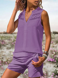 Vacation Leisure Lace Vest Set