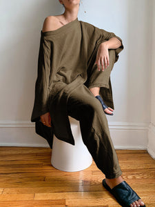 Casual Loose Solid Color Cotton Linen Two Piece Set