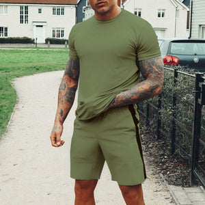 Men'S Casual Grey Round Neck T-Shirt Shorts Suit