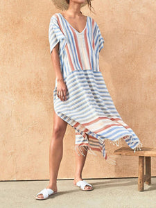V-Neck Striped Print Dress