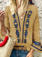 Load image into Gallery viewer, Bell Sleeve Printed Tribal V-Neck Blouse
