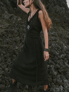 Solid Color Twist Tie Sling Maxi Dress
