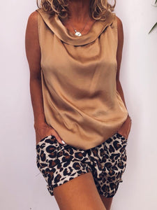 Retro Casual Loose Top Leopard Print Shorts Suit
