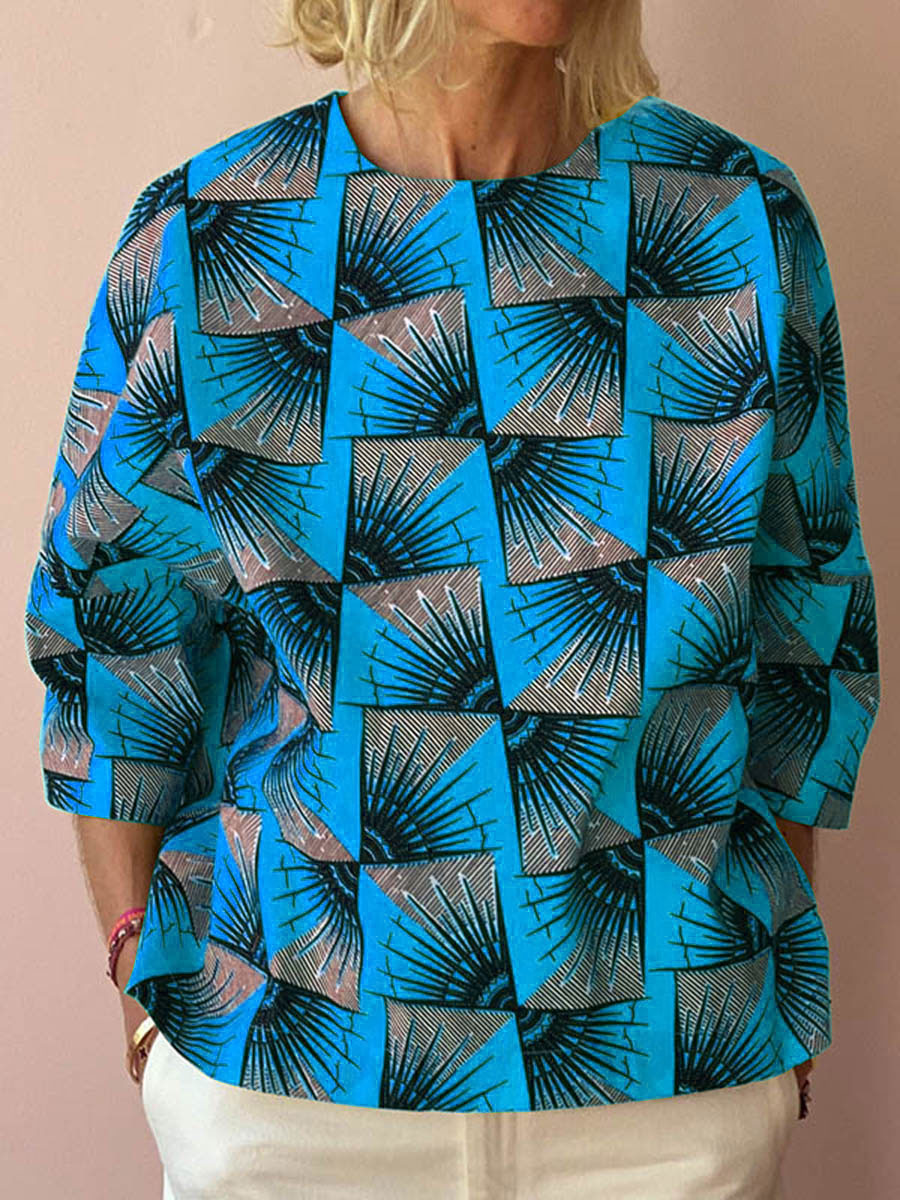 Fashion Round Neck Bohemian Print T-shirt