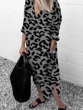 Load image into Gallery viewer, Fashion Leopard Print Long Sleeve Split Dress
