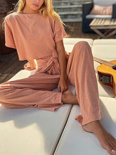 Load image into Gallery viewer, Casual Loose Short Sleeve Top and High Waist Trousers Suit
