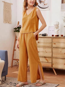 V-neck Solid Color Loose Suit