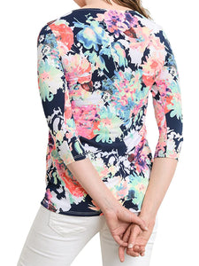 Printed Cropped Sleeves Round Neck Casual Pregnant Maternity Tops