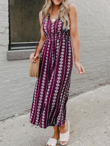 Casual Printed V-neck Sleeveless Jumpsuit
