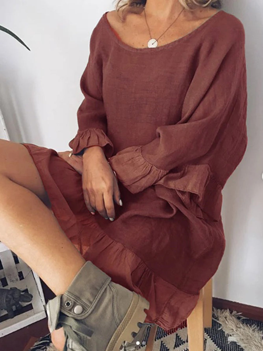 Bell Sleeve Round Neck Midi Dresses