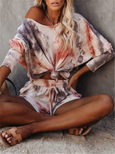 Load image into Gallery viewer, Round neck tie-dye short sleeve suit

