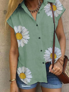 V-Neck Short Sleeve Shirts Button Tops