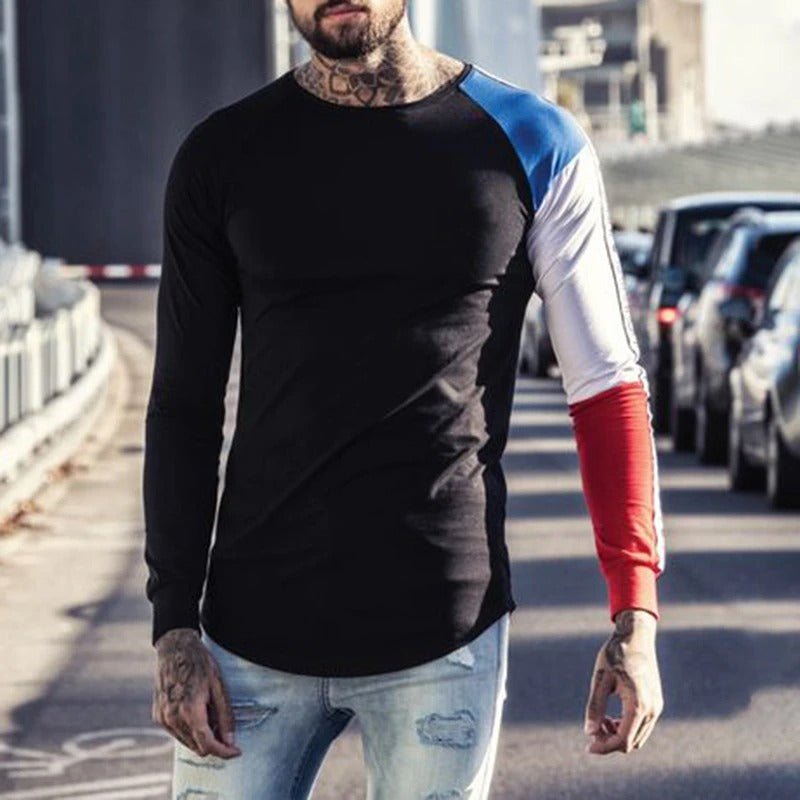 Men'S Fashion Casual Colorblock Long Sleeve T-Shirt