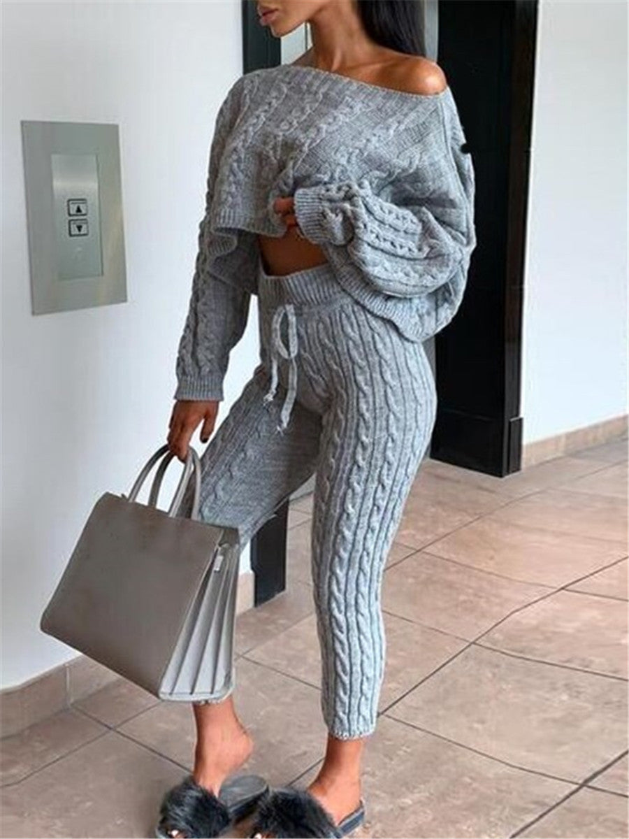 Solid Color Loose Long-sleeved Sweater Suit