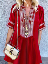 Load image into Gallery viewer, Bohemian Vintage Short Sleeve V-Neck Dress
