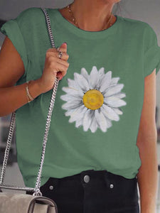 Short Sleeve Round Neck Printed Casual Tops