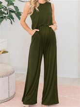 Load image into Gallery viewer, Sleeveless Round Neck Top Wide-leg Casual Jumpsuit
