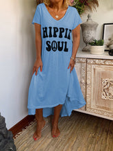 Load image into Gallery viewer, Casual Loose Round Neck Letter Irregular Dress
