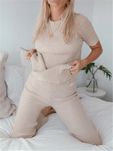 Load image into Gallery viewer, Round Neck Short Sleeve Knitted Loose Suit
