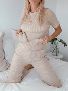 Round Neck Short Sleeve Knitted Loose Suit