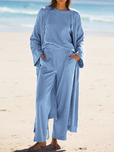 Load image into Gallery viewer, Pure Color Long Cardigan Tops Loose Trousers Three-piece Suit
