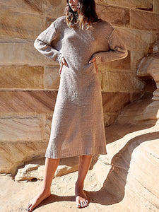 Loose Open Back Long Sleeves Knitted Casual Dress