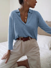 Load image into Gallery viewer, Slim Long Sleeve Solid Color V-neck Tops Blouses
