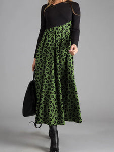 Fashion Casual V-neck Long-sleeved Leopard Print Dress