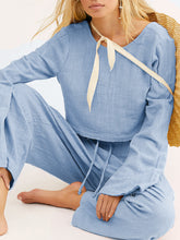 Load image into Gallery viewer, Casual Round Neck Linen Tops Loose Trousers Two Piece Set
