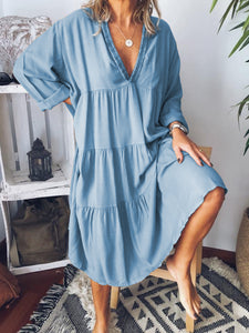 Simple Casual Loose V Neck Dress