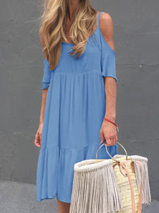 Solid Midi Dress Summer Plus Size Cold Shoulder Dresses
